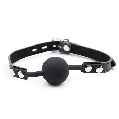 Ohmama Fetish - Silikon-Ballgag mit Ledergürtel (Vorhängeschloss Inklusive)