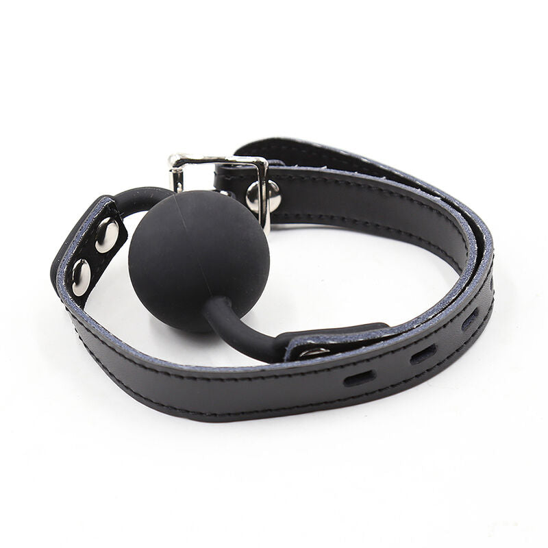 Ohmama Fetish - Silikon-Ballgag mit Ledergürtel (Vorhängeschloss Inklusive)
