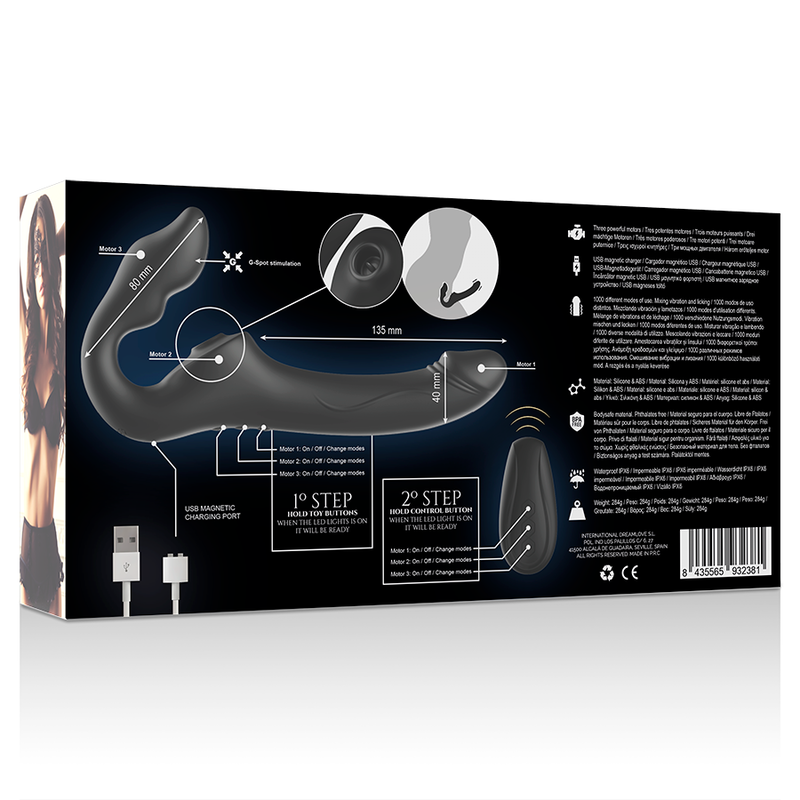 Ibiza - Fernbedienung, Riemenloser Vibrator, 3 Motoren, 1000 Kombinationen.