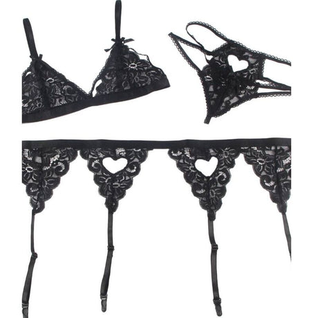 Subblime - Set Dreiteiliges Set Bh+ Strumpfgürtel + String L/XL