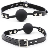 Ohmama Fetish - Silikon-Ballgag mit Ledergürtel (Vorhängeschloss Inklusive)