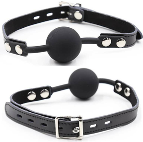Ohmama Fetish - Silikon-Ballgag mit Ledergürtel (Vorhängeschloss Inklusive)