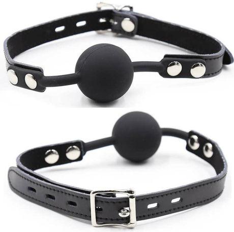 Ohmama Fetish - Silikon-Ballgag mit Ledergürtel (Vorhängeschloss Inklusive)
