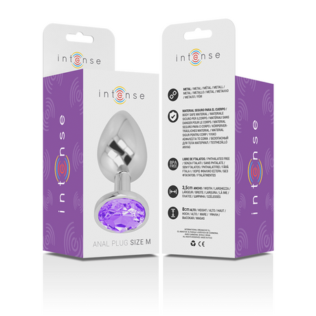 Intense - Analplug aus Aluminiummetall mit Violettem Kristall, Grösse M