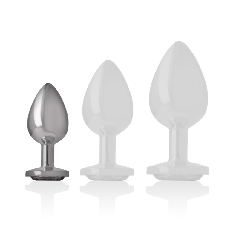 Intense - Analplug aus Aluminiummetall mit Schwarzem Kristall, Grösse S