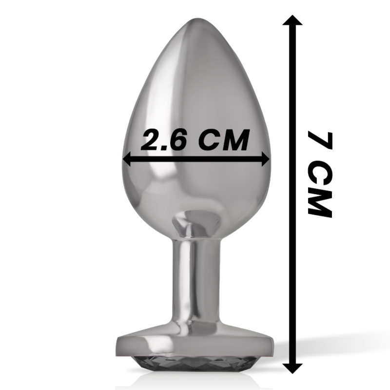 Intense - Analplug aus Aluminiummetall mit Schwarzem Kristall, Grösse S