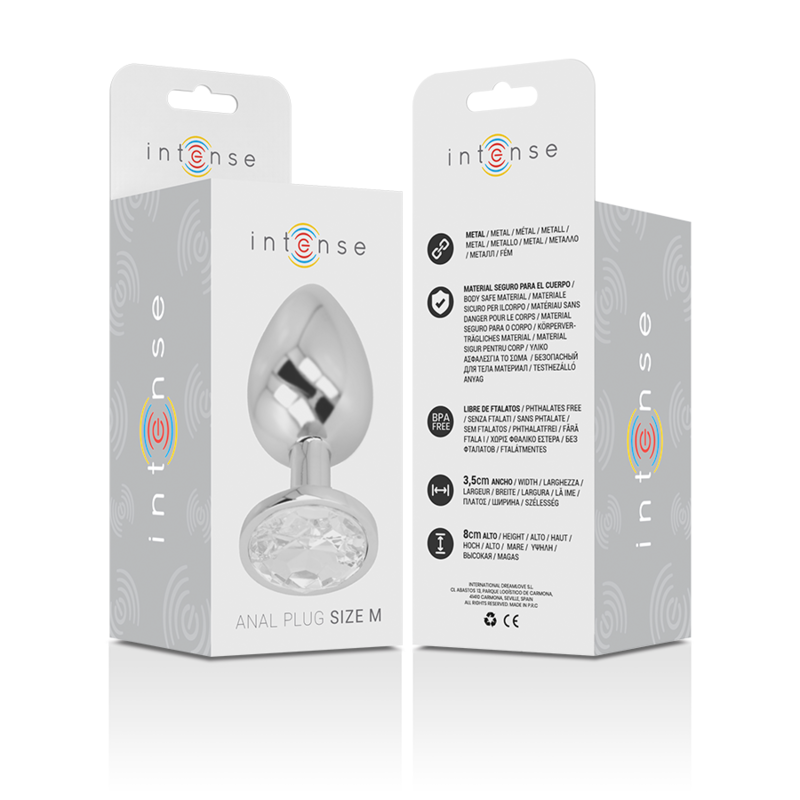 Intense - Aluminium-Metall-Analsplug mit Silbernem Kristall, Grösse M
