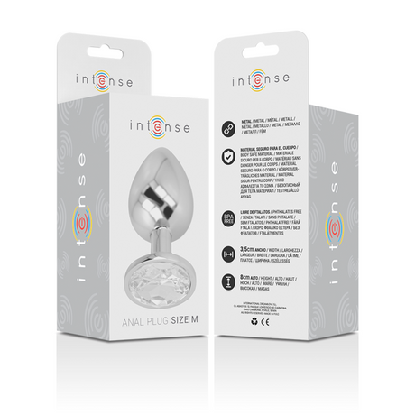 Intense - Aluminium-Metall-Analsplug mit Silbernem Kristall, Grösse M