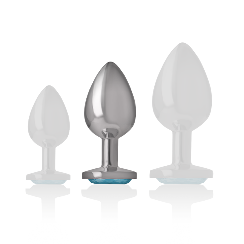 Intense - Analplug aus Aluminiummetall mit Blauem Glas, Grösse M