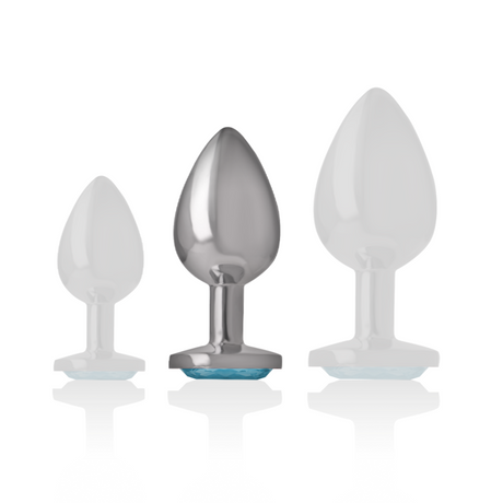 Intense - Analplug aus Aluminiummetall mit Blauem Glas, Grösse M