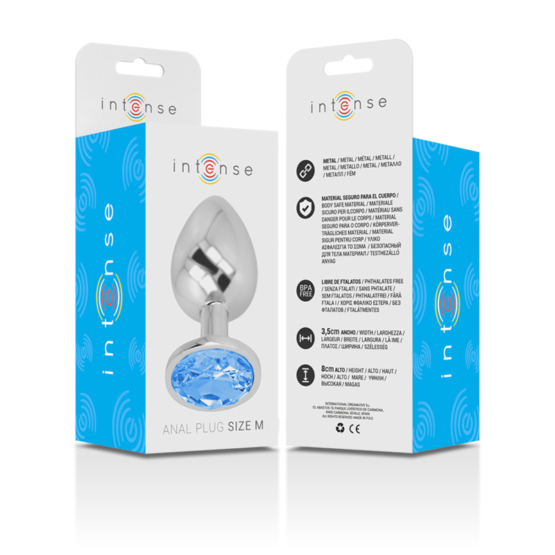Intense - Analplug aus Aluminiummetall mit Blauem Glas, Grösse M