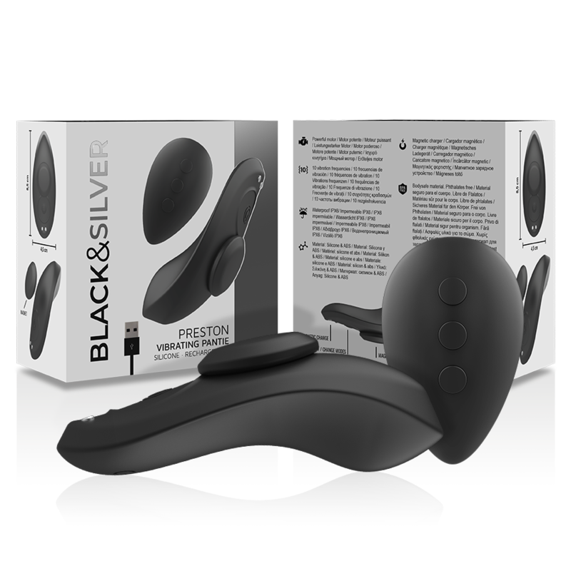 Black&Silver - Preston Wiederaufladbarer Silikon-Vibrator-Pantie Schwarz