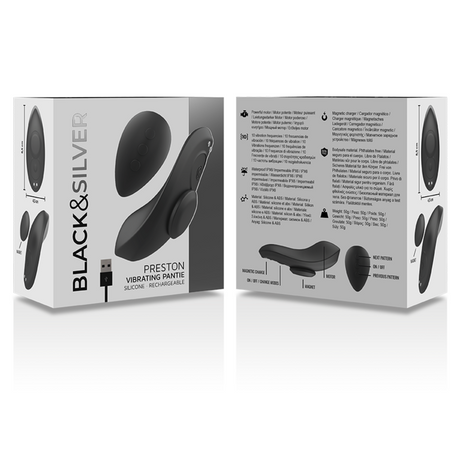Black&Silver - Preston Wiederaufladbarer Silikon-Vibrator-Pantie Schwarz