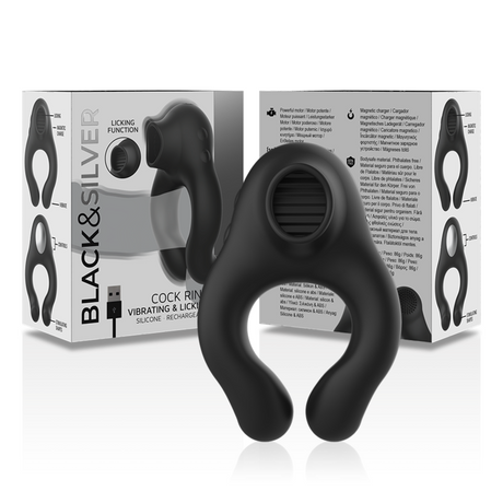 Black&Silver - Vibratorring aus Silikon, 3 Motoren, Wiederaufladbar, Schwarz
