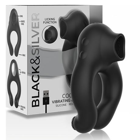 Black&Silver - Vibratorring aus Silikon, 3 Motoren, Wiederaufladbar, Schwarz