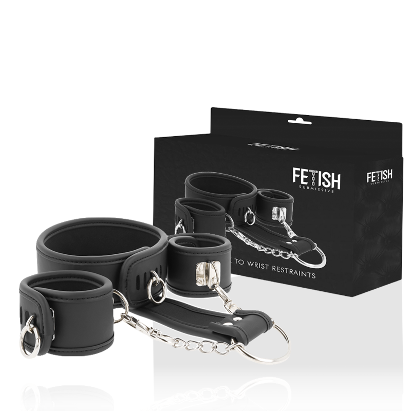 Fetish Submissive - Halskette und Handschellen aus Veganem Leder mit Noprene-Futter
