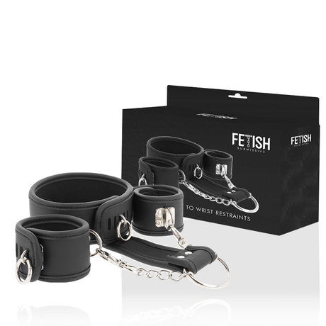 Fetish Submissive - Halskette und Handschellen aus Veganem Leder mit Noprene-Futter