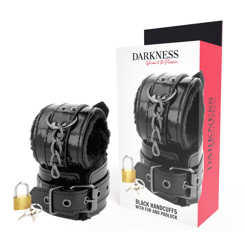 Darkness - Schwarze, Verstellbare Lederhandschellen mit Vorhngeschloss