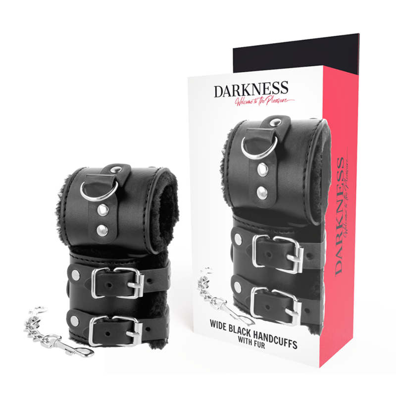 Darkness - Schwarze, Verstellbare Lederhandschellen mit Futter
