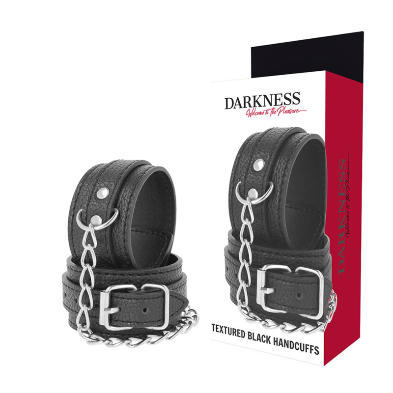 Darkness - Handschellen aus Schwarzem Strukturiertem Leder