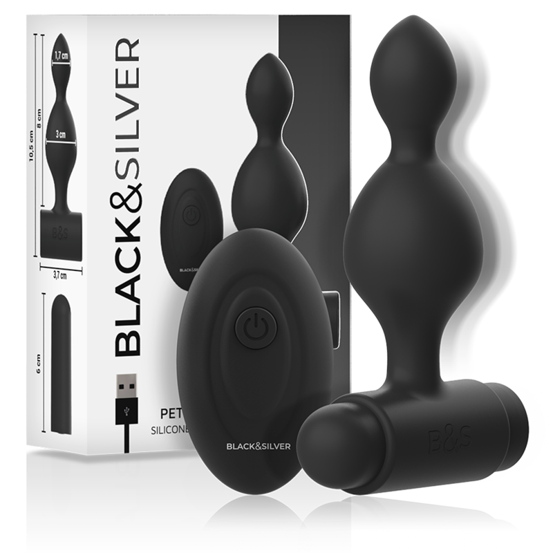 Black&Silver - Tucker Kleine Analstecker aus Silikon mit Fernbedienung