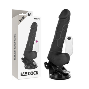 Basecock - Realistischer Vibrator mit Fernbedienung Schwarz mit Hoden 19.5 cm-x-4 cm