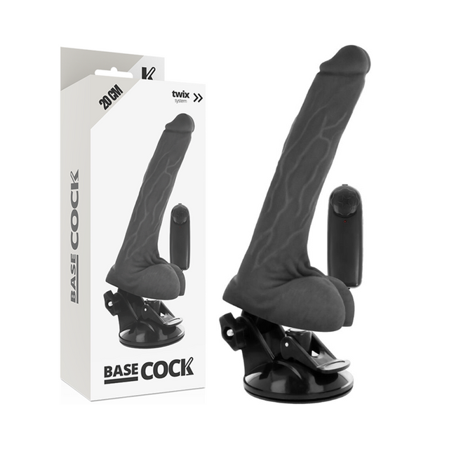 Basecock - Realistischer Vibrator mit Fernbedienung Schwarz mit Hoden 20 cm-x-4 cm