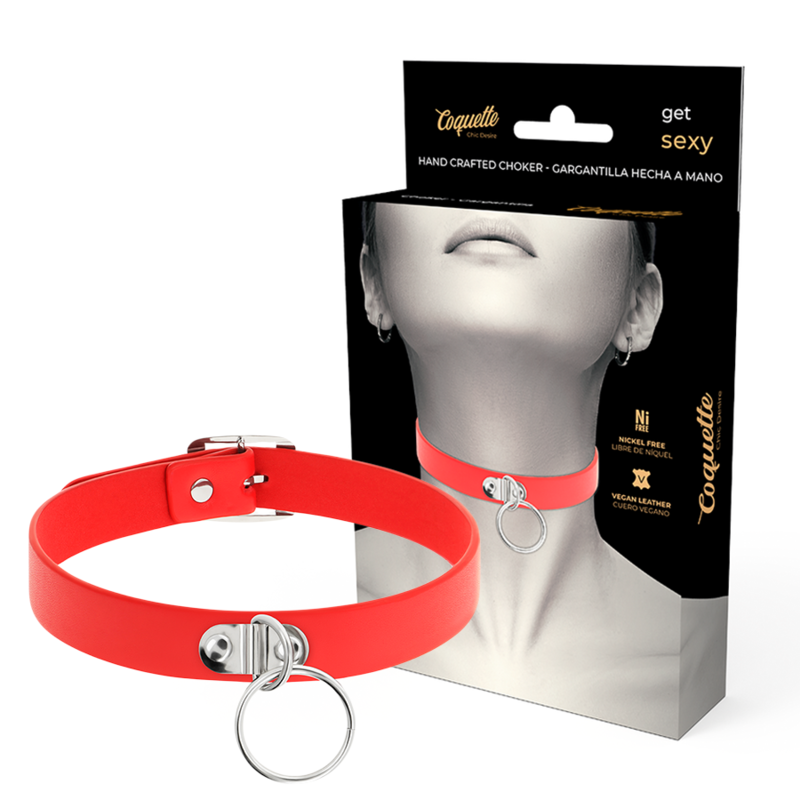 Coquette Chic Desire - Rote Halskette aus Veganem Leder Fetisch-Accessoire für Frauen