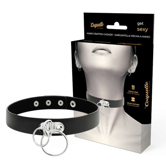 Coquette Chic Desire - Doppelring-Halsband aus Veganem Leder