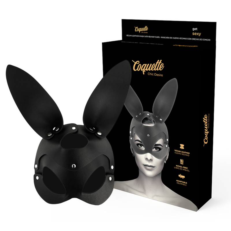 Coquette Chic Desire - Vegane Ledermaske mit Hasenohren