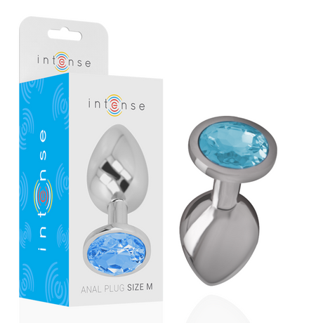 Intense - Analplug aus Aluminiummetall mit Blauem Glas, Grösse M