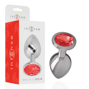 Intense - Metall-Analstecker mit Roten Kristall Grösse M