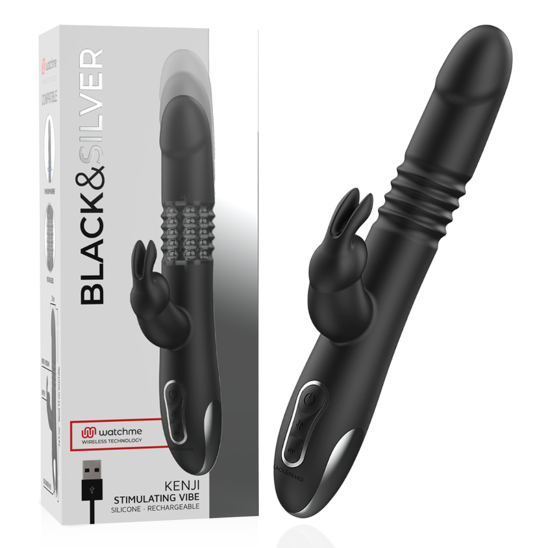 Black&Silver - Kenji Rabbit-Vibrator Up & Down + Watchme-Fernbedienung