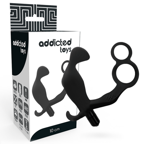 Addicted Toys - Analplug mit Doppeltem Penisring und Hoden Schwarz
