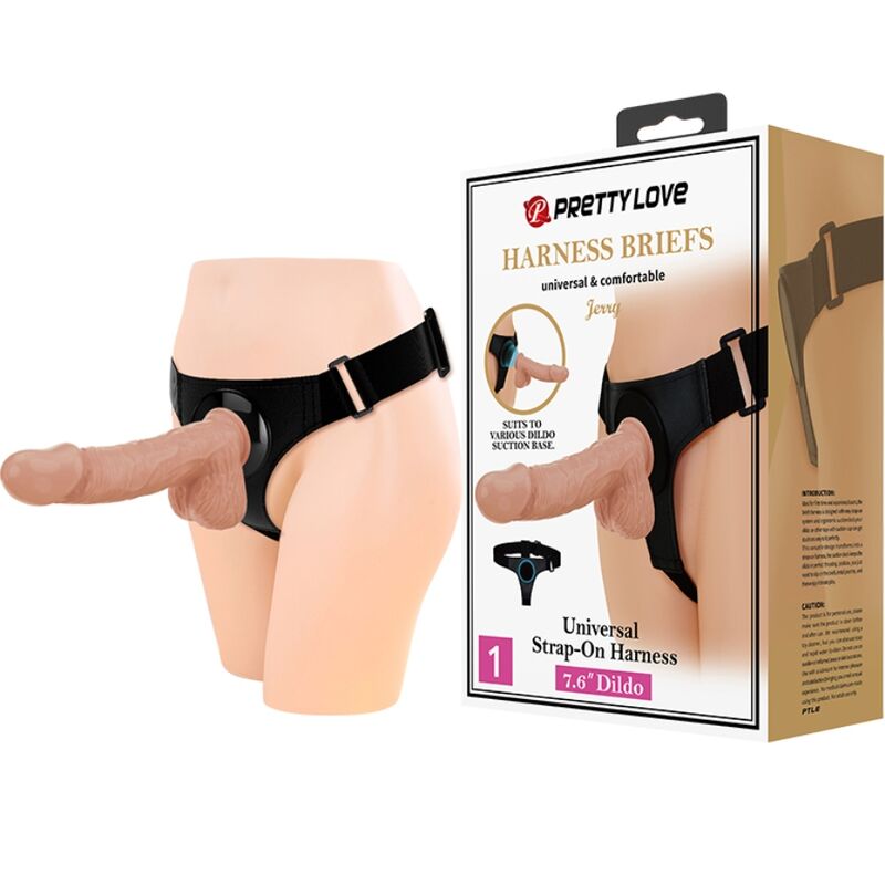 Pretty Love - Harness-Hose Universal-Harness mit Dildo Jerry 21.8 cm Natur