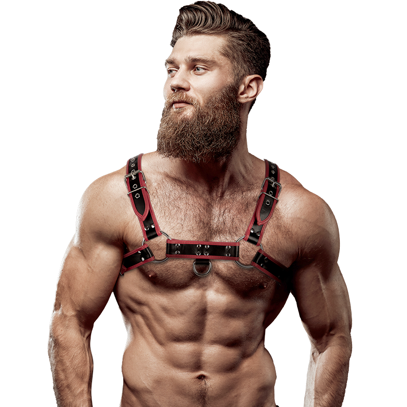 Fetish Submissive Attitude - Brustharness aus Ökoleder für Herren Schwarz/Rot