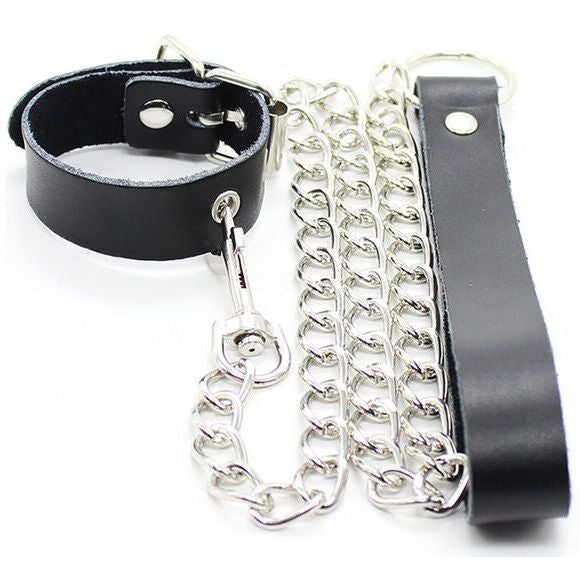 Ohmama Fetish - Penis-Halskette und Lederarmband mit Metallkette