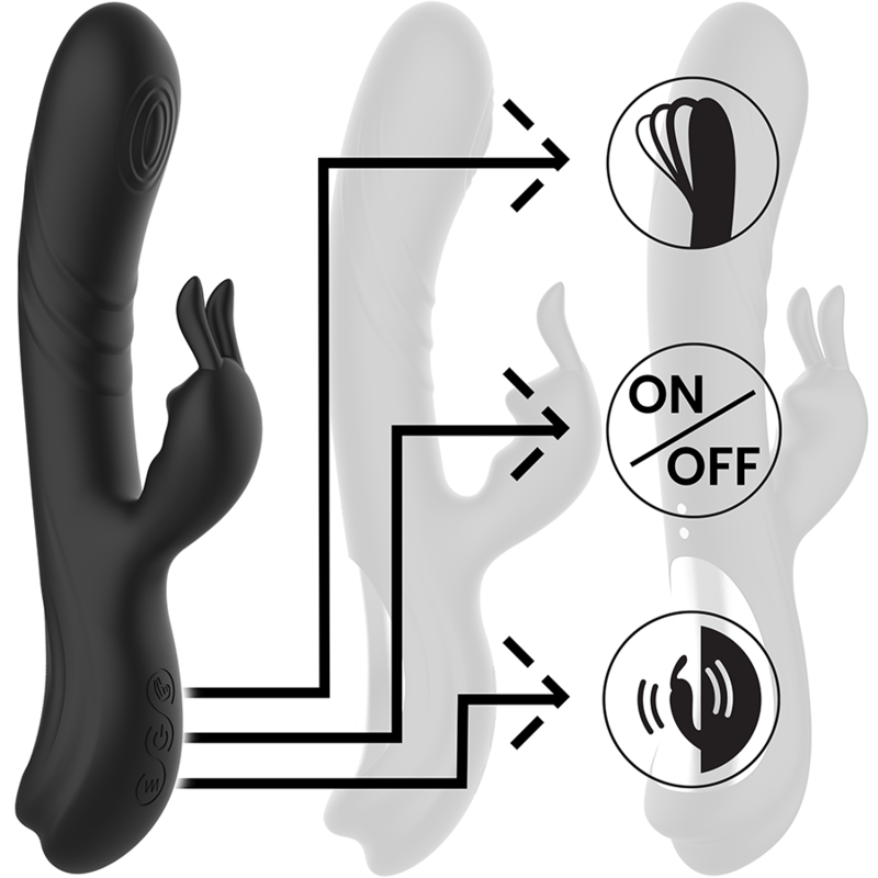 Black&Silver - Jamie Wiederaufladbarer Silikon-Kaninchenstimulator Schwarz