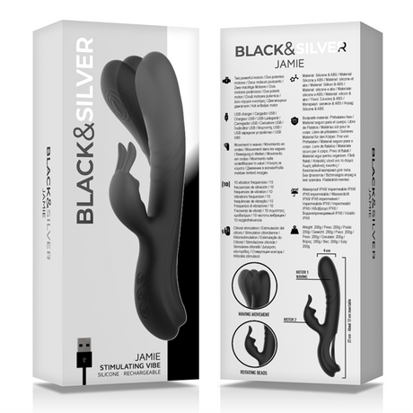 Black&Silver - Jamie Wiederaufladbarer Silikon-Kaninchenstimulator Schwarz
