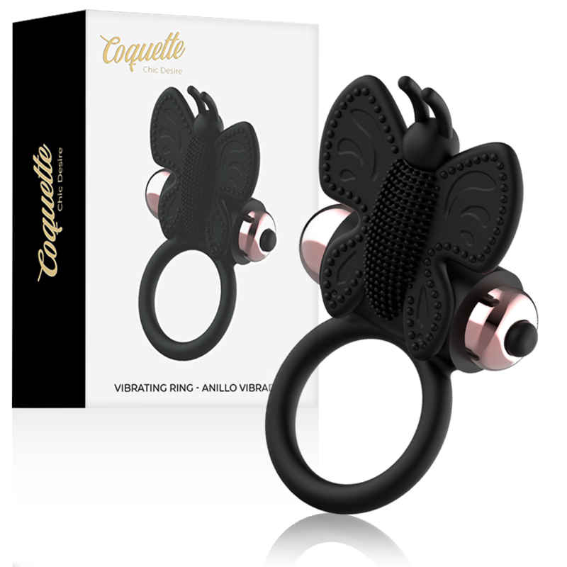 Coquette Chic Desire - Cockring Schmetterling mit Vibrator Schwarz/ Gold