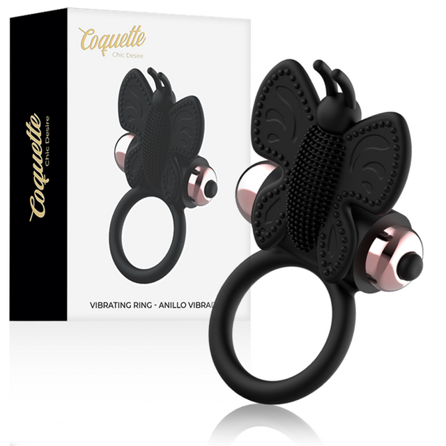 Coquette Chic Desire - Cockring Schmetterling mit Vibrator Schwarz/ Gold