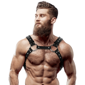 Fetish Submissive Attitude - Brustharness aus Ökoleder für Herren mit Nieten