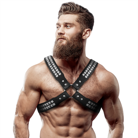 Harness Herren- aus Ökoleder mit Gekreuzter Brust und Nieten