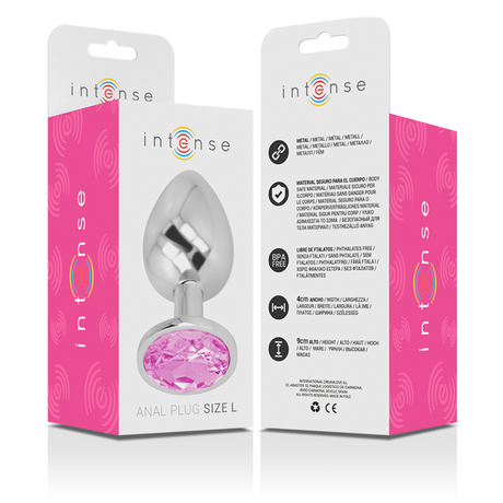 Intense - Analplug aus Aluminiummetall mit Rosa Kristall, Grösse L