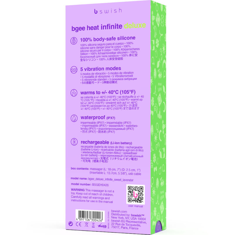 B Swish - Bgee Heat Infinite Deluxe Wiederaufladbarer Vibrator Lavendel Silikon