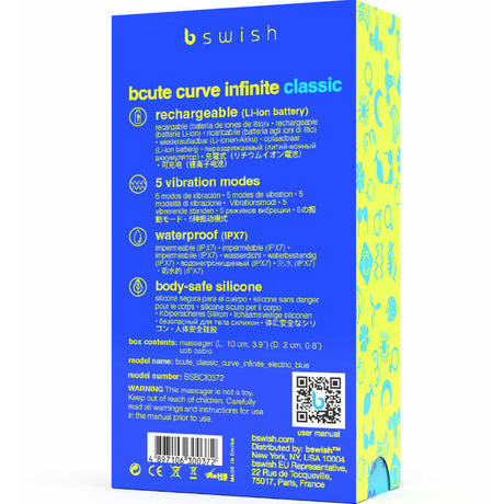 B Swish - Bcute Curve Infinite Klassischer Wiederaufladbarer Vibrator aus Blauem Silikon