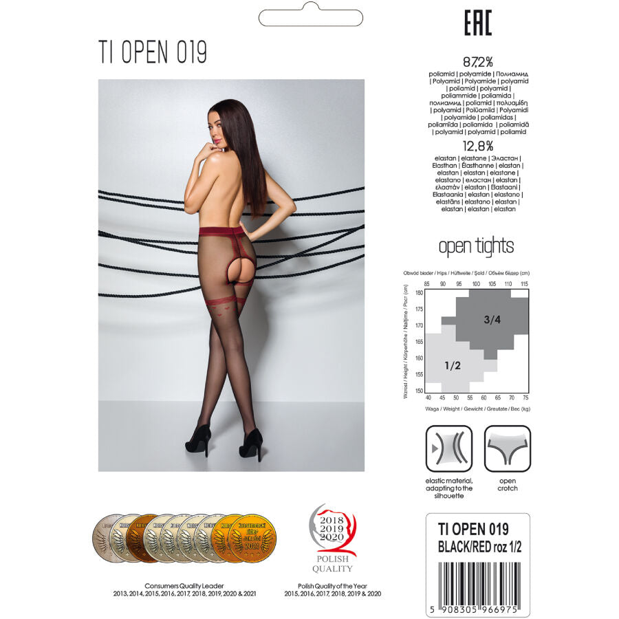 Passion - Tiopen 019 Schwarz/Rot Strumpfhose 1/2 20 den