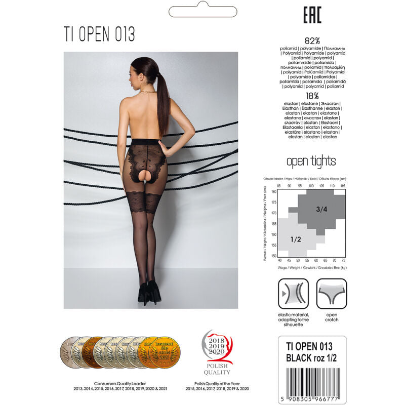 Passion - Tiopen 013 Schwarze Strumpfhose 3/4 20/40 den