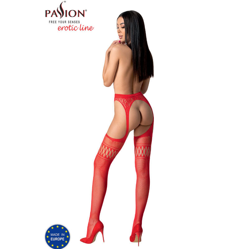 Passion - S026 Rote Strümpfe mit Garter, Eine Grösse