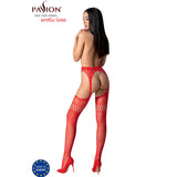 Passion - S026 Rote Strümpfe mit Garter, Eine Grösse